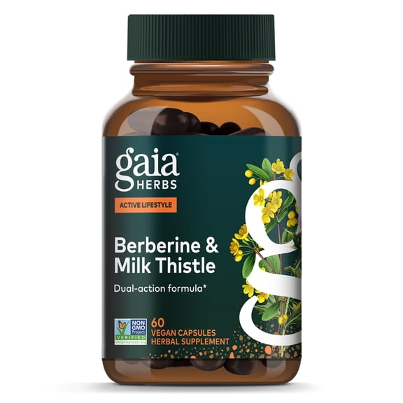 Gaia Herbs Berberine & Milk Thistle - Milk Thistle & Berberine Supplement with Ginger Root - Supports Liver Health* - Vegan, Gluten-Free, Dairy-Free, Non-GMO Project Verified - 60 Capsules