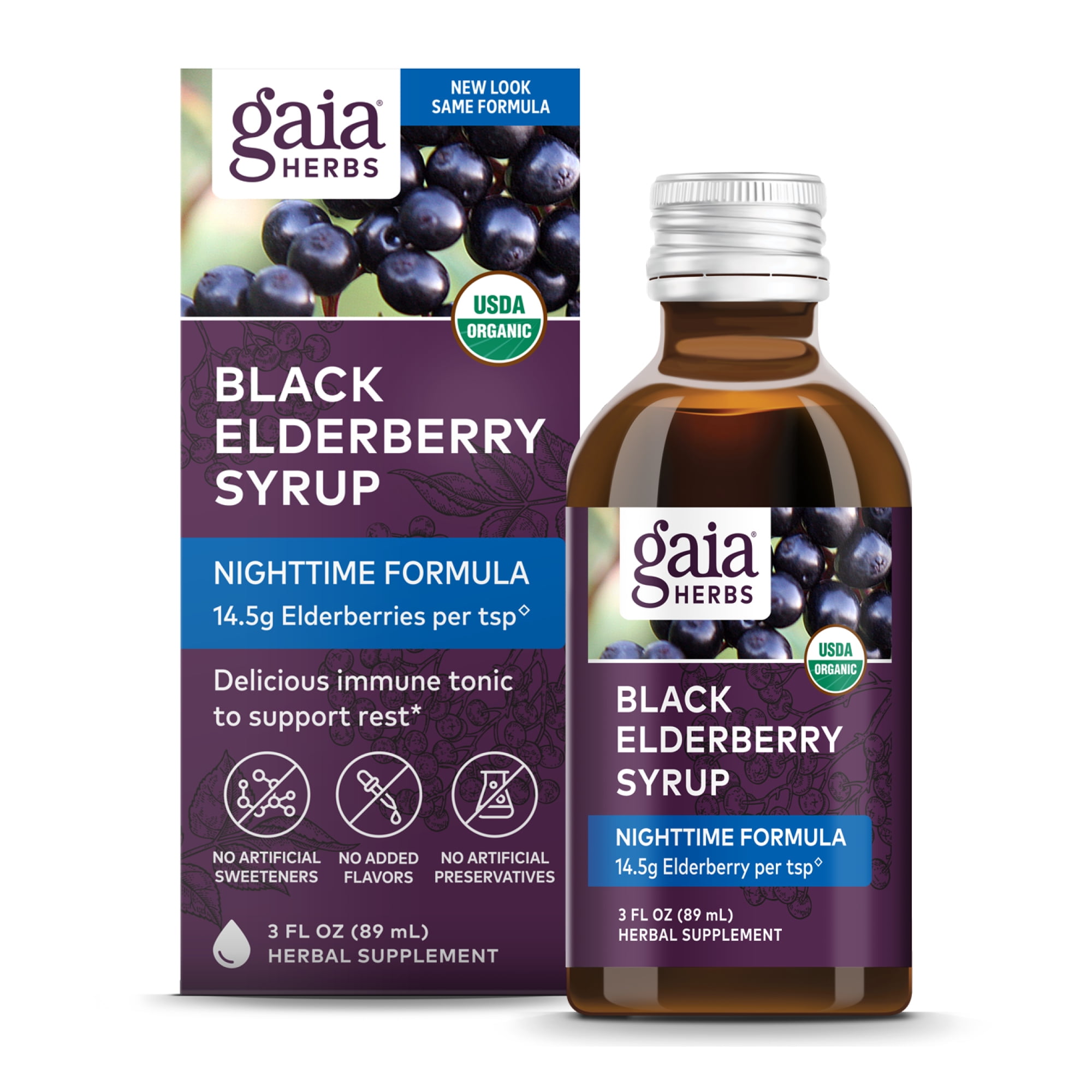 Gaia Herbs Black Elderberry NightTime Syrup 3 Fl Oz (18Day Supply