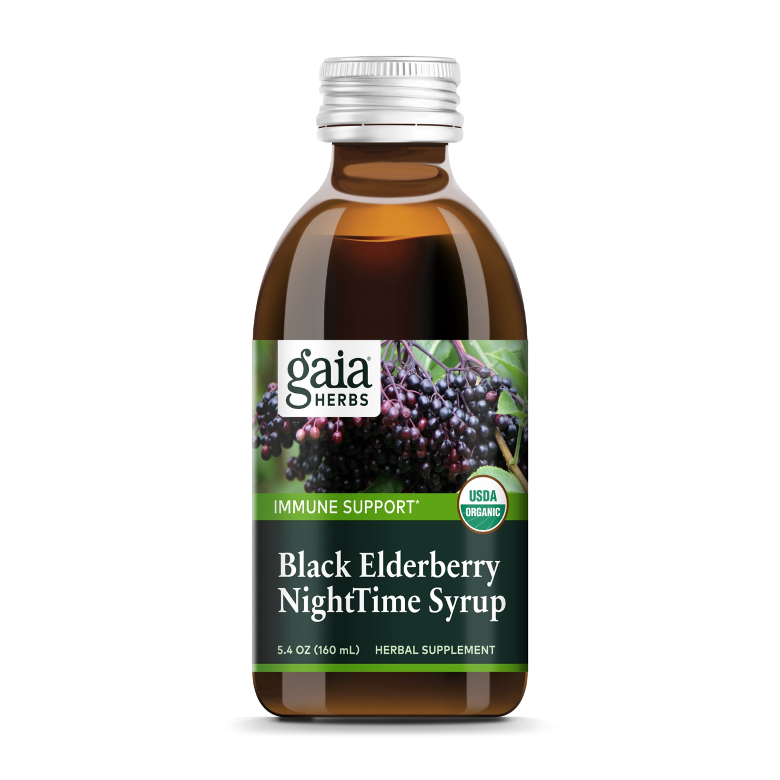 Gaia Herbs Black Elderberry NightTime Syrup - Immune Support Supplement - Organic Black Elderberries, California Poppy & Lemon Balm for Restful Sleep & Immune Defense* - 5.4 Fl Oz (18 to 71 Servings)