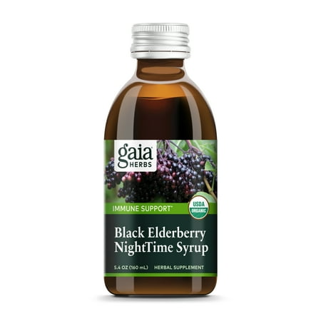 Gaia Herbs, Black Elderberry NightTime Syrup, Immune Support for Restful Sleep, Organic Sambucus Elderberry Supplement, 5.4 Ounce