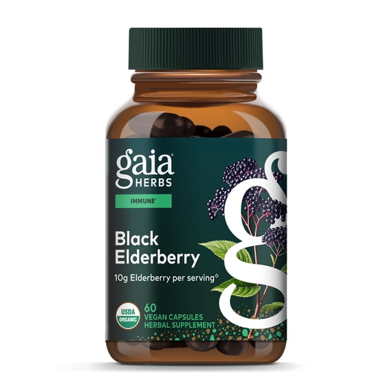 Gaia Herbs Black Elderberry - Daily Immune Support Supplement to Help Support Wellness - With Black Elderberries & Acerola Fruit for Antioxidant Support* - 60 Vegan Capsules (30 Servings)