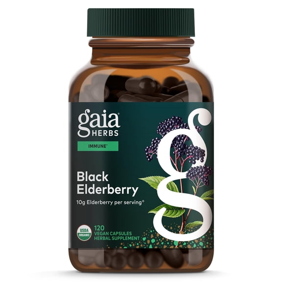 Gaia Herbs Black Elderberry - Daily Immune Support Supplement to Help Support Wellness - With Black Elderberries & Acerola Fruit for Antioxidant Support* - 120 Vegan Capsules (60 Servings)