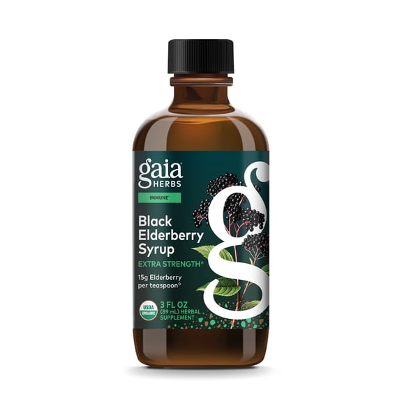 Gaia Herbs Black Elderberry Syrup - Made with Organic Black Elderberries (Sambucus nigra) for Immune System Support* - USDA Certified Organic Formula - 3 Fl Oz (About 18 to 71 Servings)