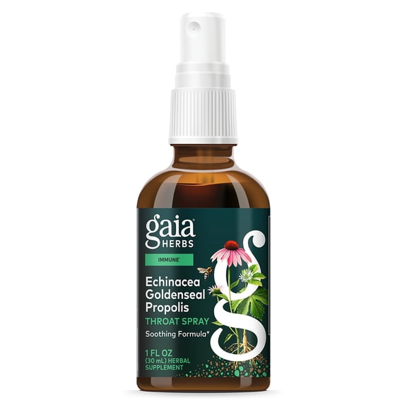 Gaia Herbs Echinacea Goldenseal Propolis Throat Spray - With Herbs Traditionally Used for Immune Support & Throat Health* - With Licorice, Thyme, Echinacea, Peppermint & More - 1 Fl Oz (56 Servings)