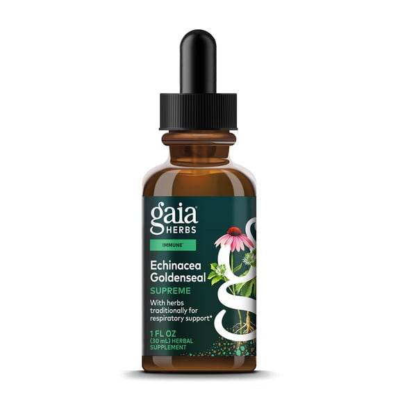 Gaia Herbs Echinacea Goldenseal Supreme - Goldenseal Root Herbal Complex for Immune Support* - Convenient Liquid Extract - Soy, Dairy & Gluten Free - 1 Fl Oz (15 Servings)