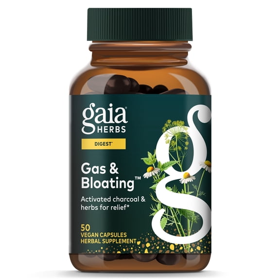 Gaia Herbs Gas & Bloating - Provides Relief from Occasional Gas & Bloating* - With Activated Charcoal, Fennel & Chamomile - 50 Vegan Capsules (25 Servings)
