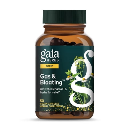 Gaia Herbs Gas & Bloating - Provides Relief from Occasional Gas & Bloating* - With Activated Charcoal, Fennel & Chamomile - 50 Vegan Capsules (25 Servings)
