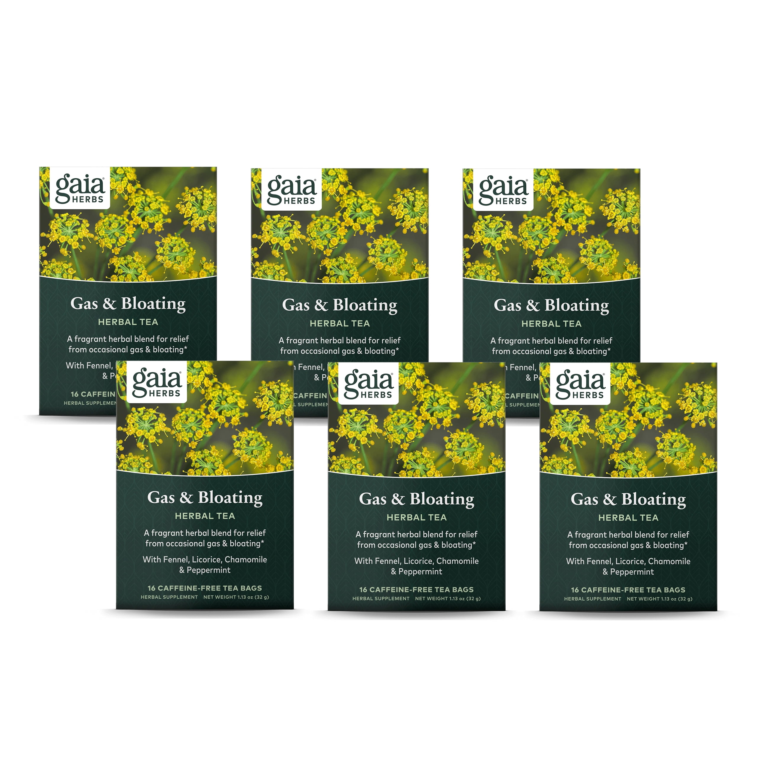 Gaia Herbs Gas and Bloating Herbal Tea, 16 Tea Bags Support for