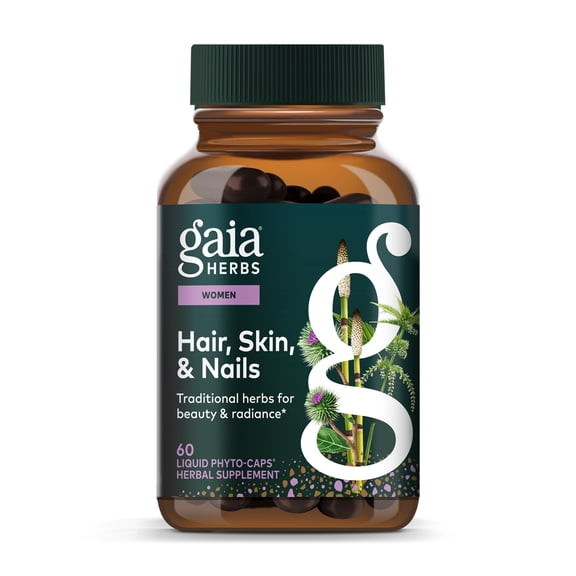 Gaia Herbs Hair, Skin & Nail Support - Supplement to Support Healthy Skin, Hair & Nail Health* - Astaxanthin, Horsetail, Gotu Kola & Burdock - 60 Vegan Liquid Phyto-Capsules (30 Servings)