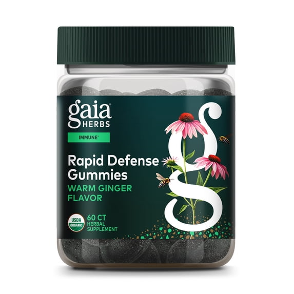 Gaia Herbs Organic Immune Rapid Defense Gummies - Supports Immunity - With Propolis, Ginger, and Echinacea - 60 Count (30-day Supply)