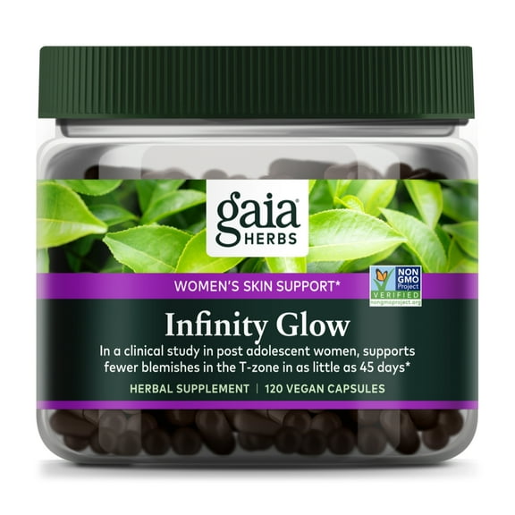 Gaia Herbs Infinity Glow - Women's Skin Support Supplement - Skin Care for Women with Green Tea, EGCG, Reishi Mushroom, Pomanox Pomegranate & Spearmint - 120 Vegan Capsules (30-Day Supply)