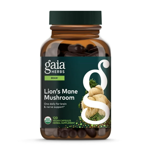 Gaia Herbs Lion's Mane Mushroom - Brain & Nerve Health Support* - 120 Vegan Capsules (120 Servings)