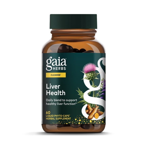 Gaia Herbs Liver Health - Supplement with Milk Thistle, Turmeric Root, Schisandra & Licorice Root for Liver & Cleanse Support* - 60 Vegan Liquid Phyto-Caps (60 Servings)