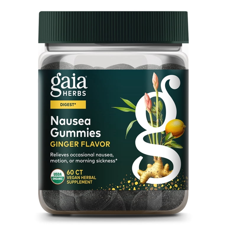 Gaia Herbs Nausea Gummies, 60 Vegan Gummies with Ginger & Lemon