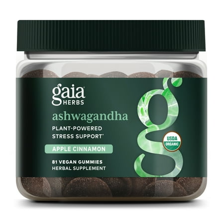 Gaia Herbs Organic Ashwagandha Gummies - Stress Support* - Made with Cinnamon & Ginger - Gluten Free & Vegan - 81 Count (27 Servings)
