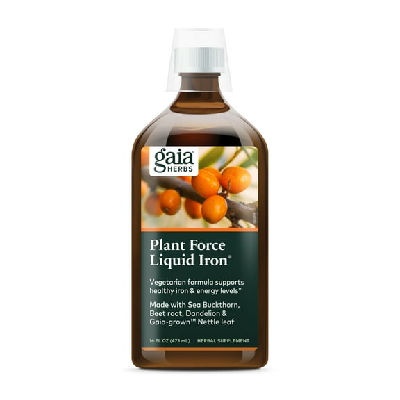Gaia Herbs Plant Force Liquid Iron - Vegetarian Iron Supplement to Help Maintain Healthy Iron & Energy Levels - with Star Anise, Sea Buckthorn, Beet Root, Dandelion & Nettle - 16 Fl Oz (47 Servings)