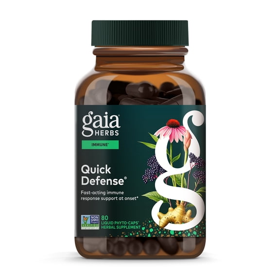 Gaia Herbs Quick Defense - Fast-Acting Immune Support Supplement* - Echinacea, Black Elderberry, Ginger & Andrographis - 80 Vegan Liquid Phyto-Caps (40 Servings)