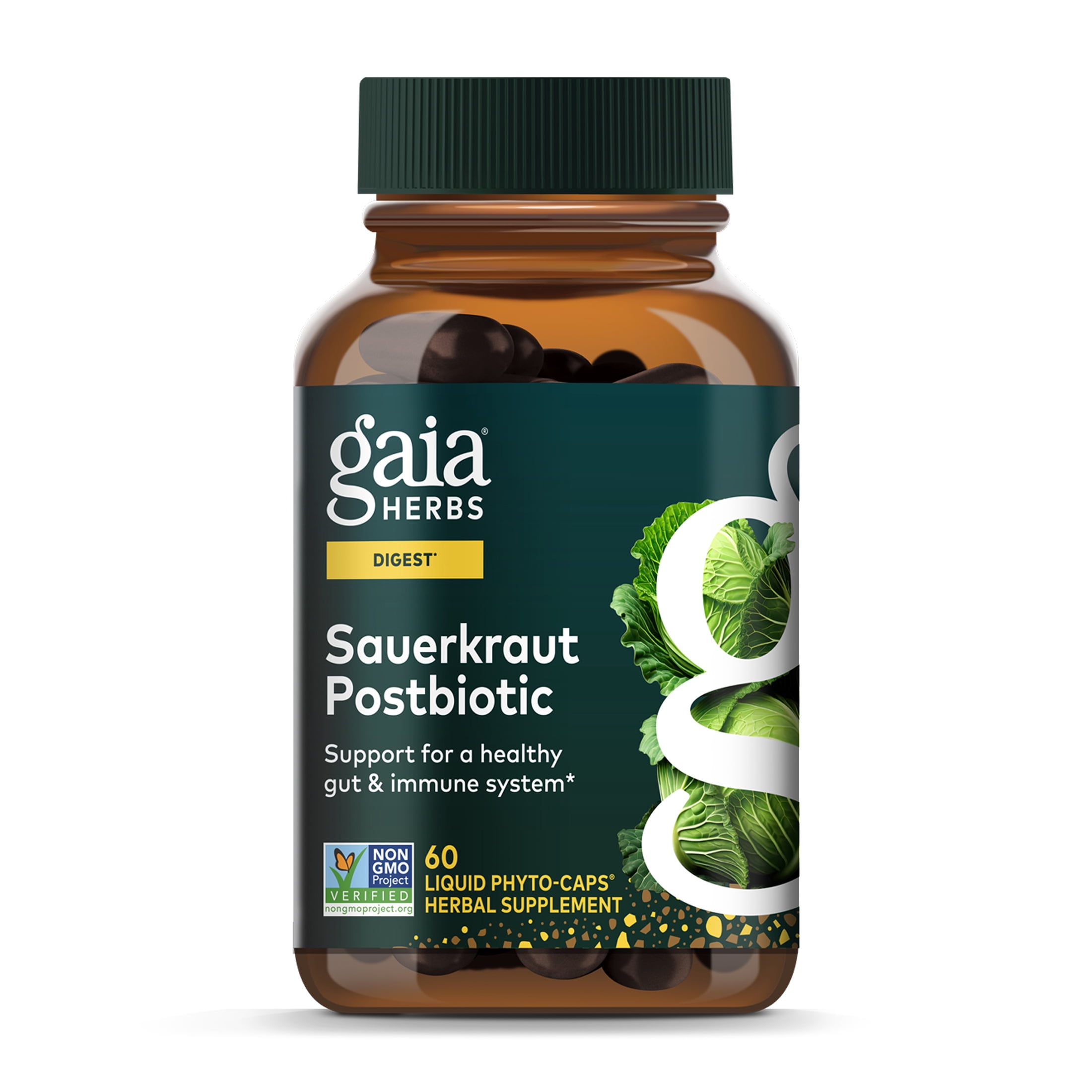 Gaia Herbs Sauerkraut Postbiotic, 60 Vegan Liquid Caps, Gut