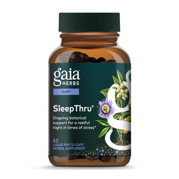 Gaia Herbs SleepThru - Sleep Support Supplement with Ashwagandha Root, Magnolia Bark, Passionflower & Jujube Date* - 60 Vegan Liquid Phyto-Caps (30 Servings)