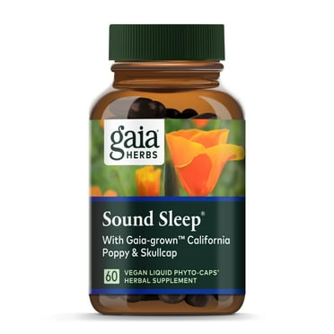 Gaia Herbs, Sound Sleep, Sleep Support, Non Habit Forming Herbal Sleep Aid, Kava Kava Root, Passionflower, Skullcap, California Poppy, Organic, Melatonin Free, Vegan Liquid Capsules, 60 Count