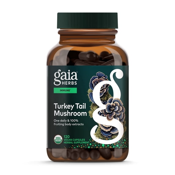 Gaia Herbs Turkey Tail Mushroom - Traditional Immune Support & Liver Health Supplement* - With Organic Turkey Tail Mushroom Fruiting Body Extract - 120 Vegan Capsules (120 Servings)