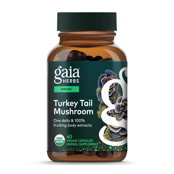 Gaia Herbs Turkey Tail Mushroom - Traditional Immune Support & Liver Health Supplement* - With Organic Turkey Tail Mushroom Fruiting Body Extract - 40 Vegan Capsules (40 Servings)