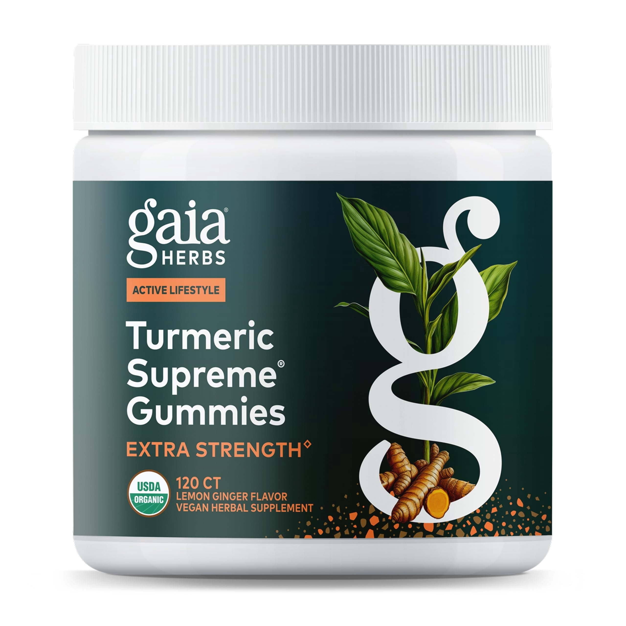Gaia Herbs Turmeric Supreme Extra Strength Gummies - Supports Swelling Relief to Help Maintain an Active Lifestyle - Lemon Ginger Flavor - 120 Vegan Organic Gummies (40-Day Supply)
