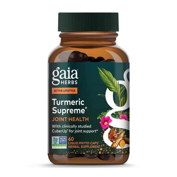 Gaia Herbs Turmeric Supreme Joint Health - Joint Support Supplement with Quercetin, Black Pepper, Boswellia, Ginger Root, Curcuminoids & More* - 60 Liquid Phyto-Caps (30 Servings)