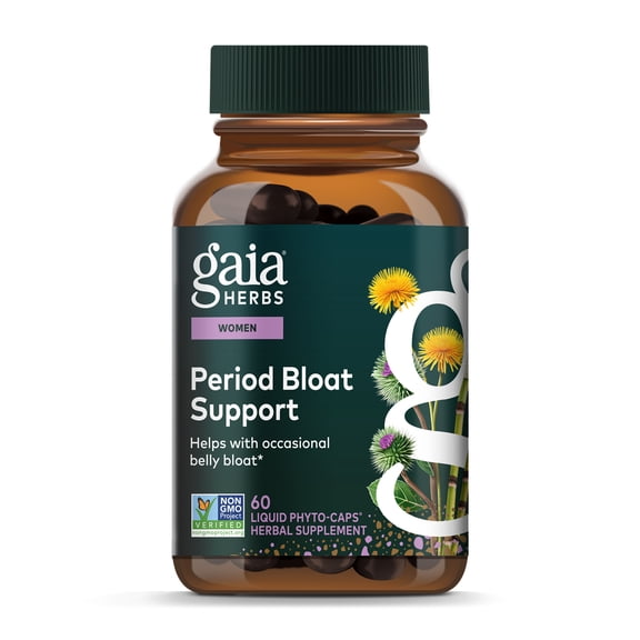Gaia Herbs Period Bloat Support - Women's Health Supplement to Support Bloating & Digestion - Made with Dandelion Leaf, Burdock Root, Horsetail & More - 60 Liquid Phyto-Caps (30 Servings)