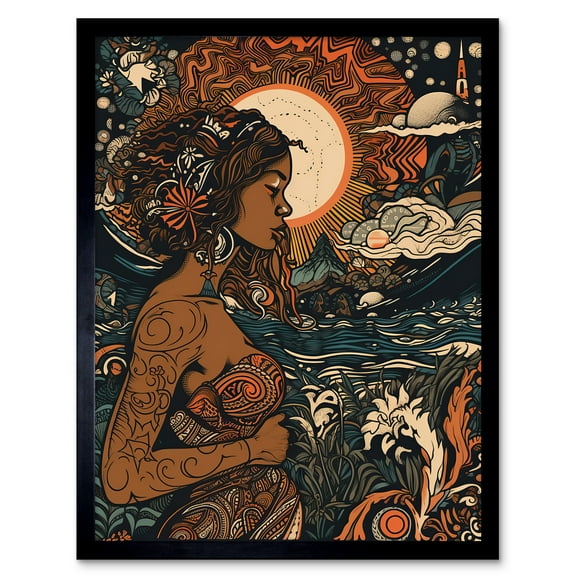 Gaia Mother Nature Modern Art Nouveau Folk Art Art Print Framed Poster Wall Decor 12x16 inch
