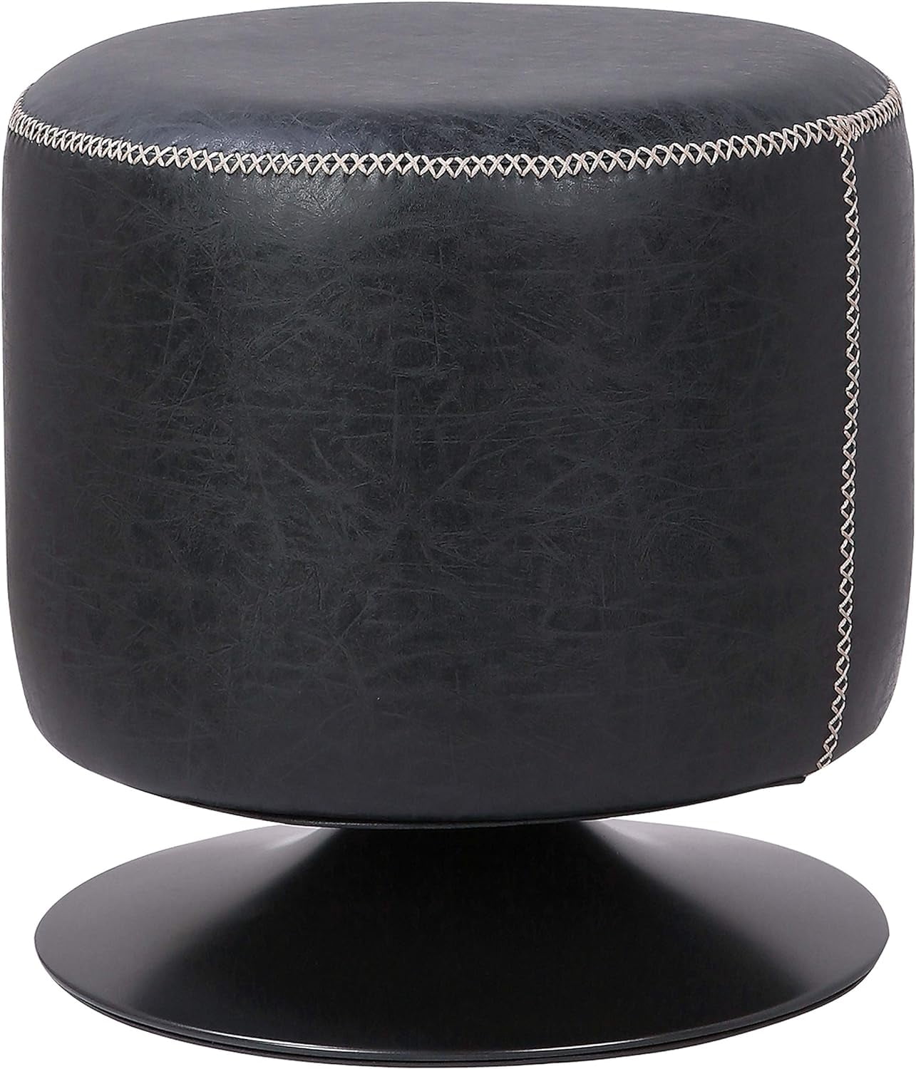 Gaia Vintage Coffee Brown Round PU Leather Ottoman