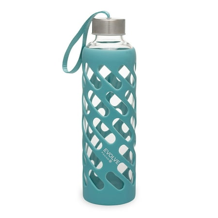 Gaiam 20 oz Clear, Blue and Silver Stainless Steel Water Bottle with Wide Mouth and Screw Cap