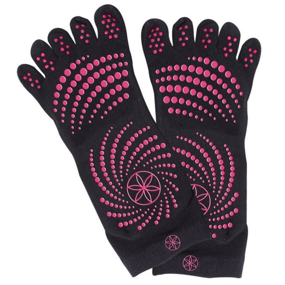 Gaiam All Grip Yoga Socks - Black with Pink Dots - One Size