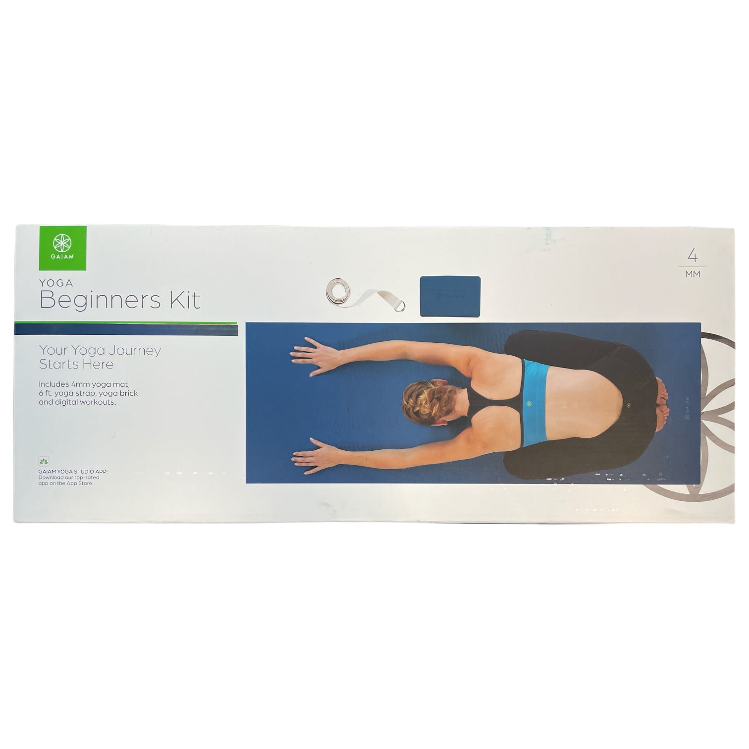 Gaiam Beginners Yoga Kit 4 mm (Mat, Block and Strap) Navy
