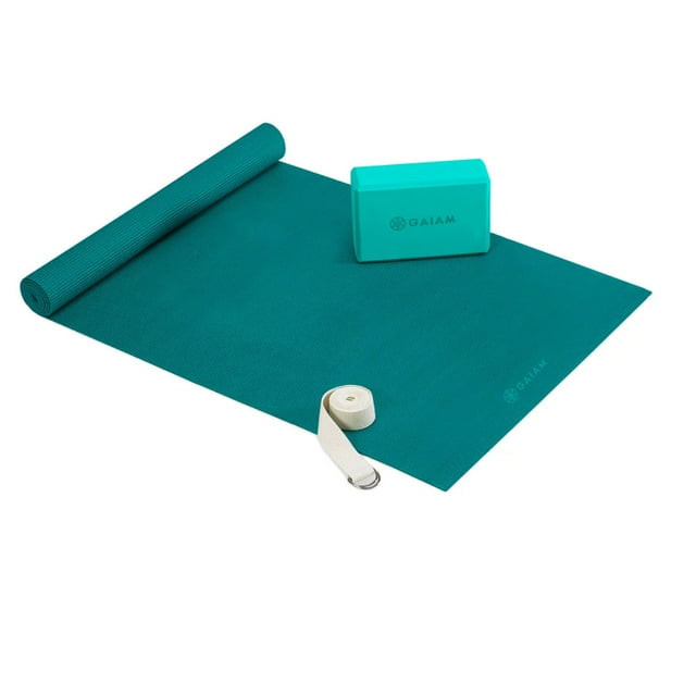 Gaiam Beginners Yoga Kit 4 mm Mat, Strap and Brick Teal