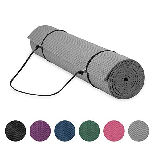 Gaiam Essentials Premium Yoga Mat with Yoga Mat Carrier Sling, Grey, 72L x  24W x 1/4 Inch Thick 