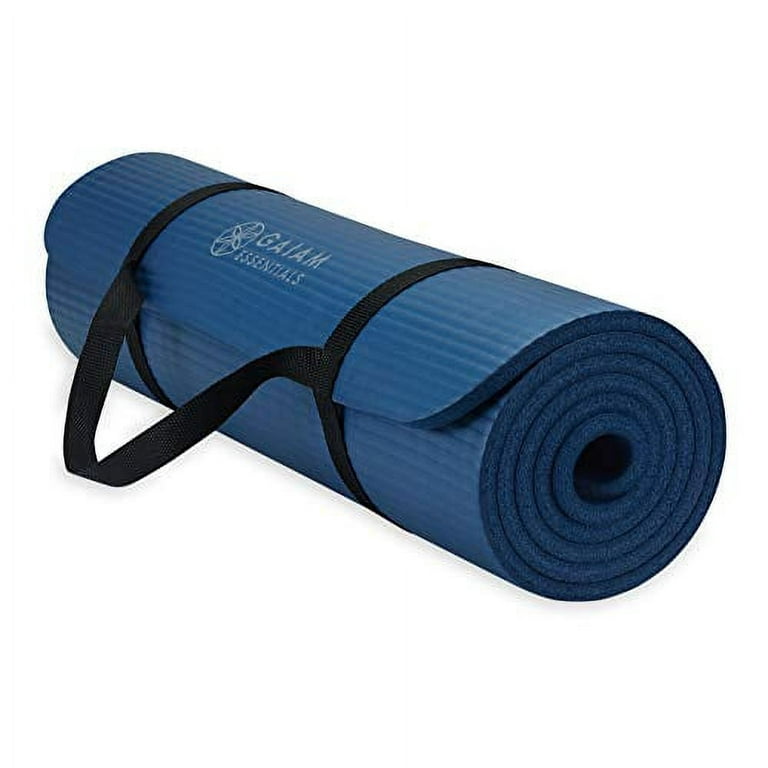 Gaiam Essentials Thick Yoga Mat Fitness & Exercise Mat with Easy-Cinch  Carrier Strap, Navy, 72L X 24W X 2/5 Inch Thick