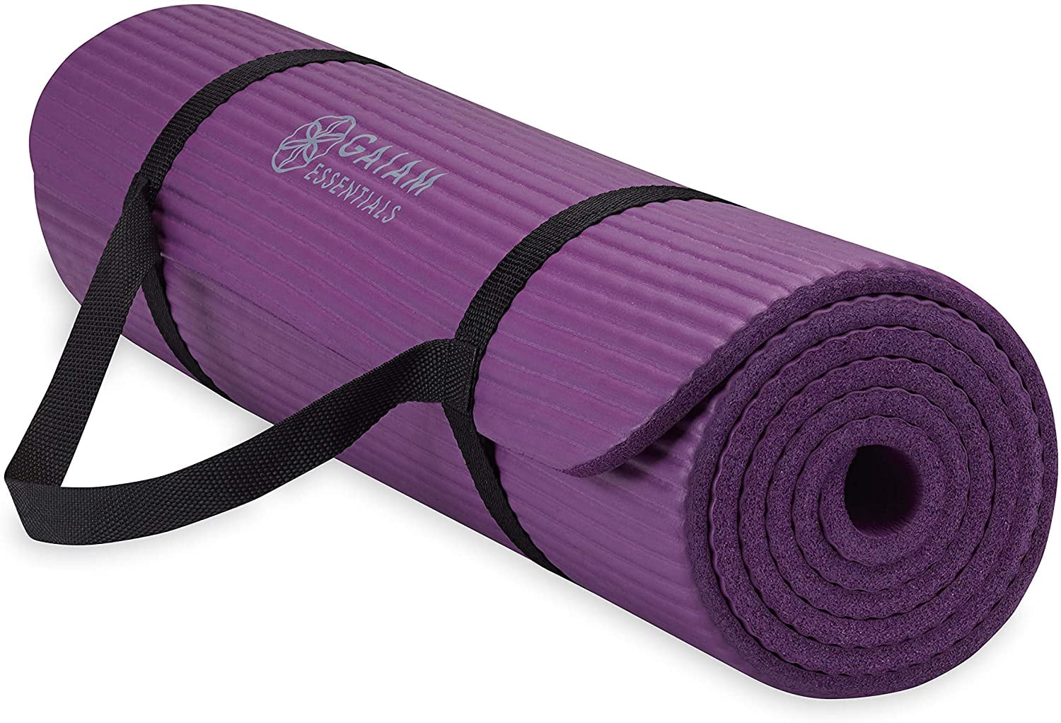 Gaiam Essentials Thick Yoga Mat Fitness & Exercise Mat with Easy-Cinch Yoga Mat Carrier Strap, 72"L x 24"W x 2/5 Inch Thick