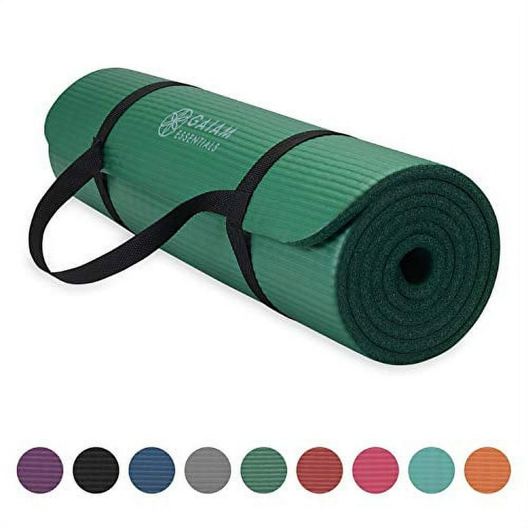 Gaiam Essentials Thick Yoga Mat Fitness & Exercise Mat with Easy-Cinch Yoga  Mat Carrier Strap, Green, 72 InchL x 24 InchW x 2/5 Inch Thick 