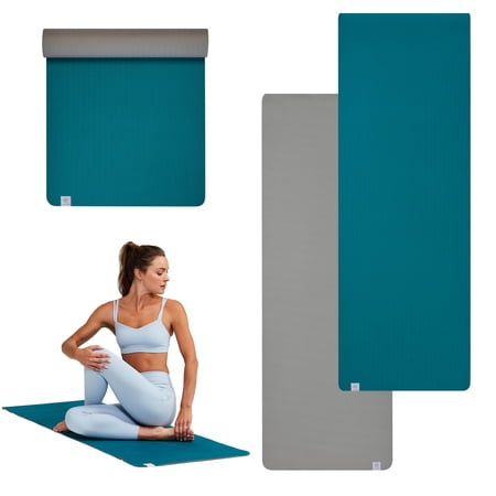 Gaiam Performance Yoga Mat, Made of Durable TPE, 23.5" x 68" x 6MM Thick, Teal/Grey