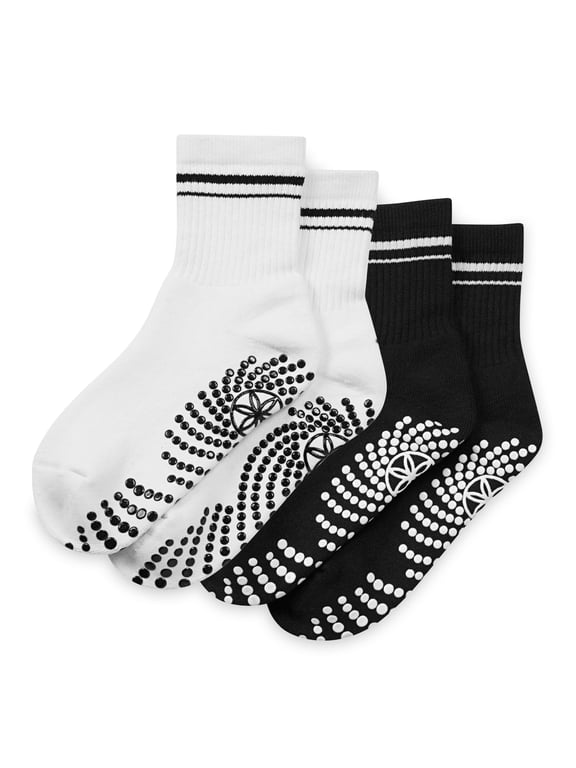 Grippy Crew Socks 2pack, Black/White, One size fits most, Unisex
