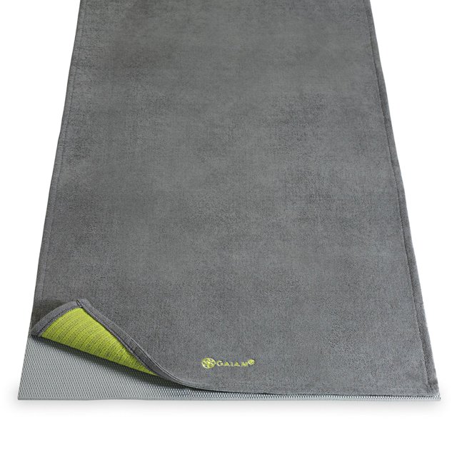 Gaiam Grippy Yoga Mat Towel Granite Storm/Citron