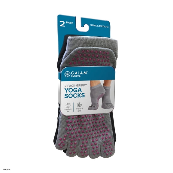 Gaiam Grippy Yoga Socks, 2 Pack, Black/Grey