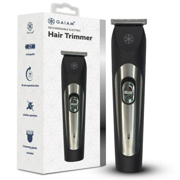 Gaiam Rechargeable Hair & Beard Trimmer for Men w/ 3 Trimming Guards, Cordless, Black