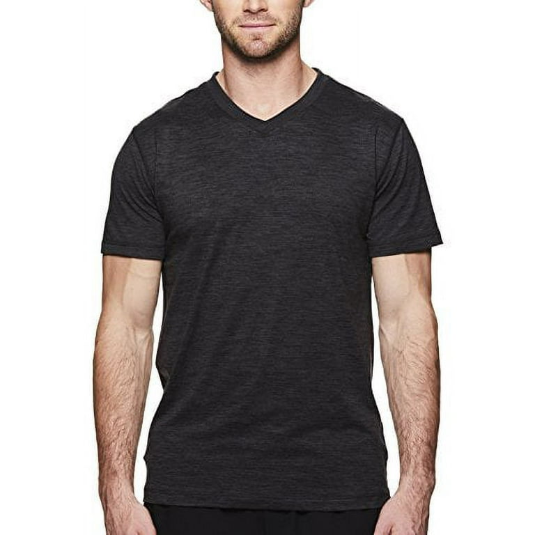 Gaiam Men's Everyday Basic V Neck T Shirt - Short Sleeve Yoga & Workout Top  - Black Heather Everyday, X-Large 
