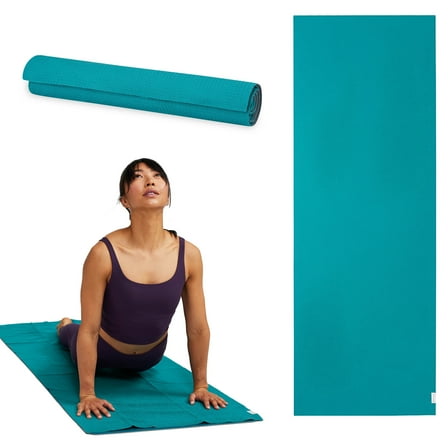 Gaiam No-Slip Yoga/Pilates Mat Towel, Teal and Grey