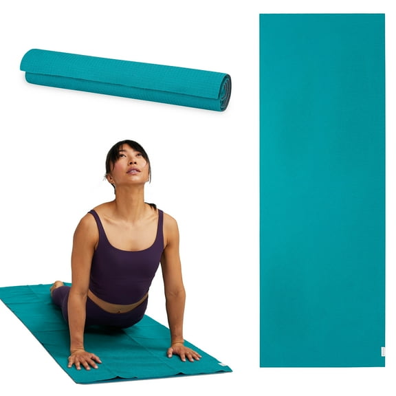 Gaiam No-Slip Yoga/Pilates Mat Towel, Teal and Grey