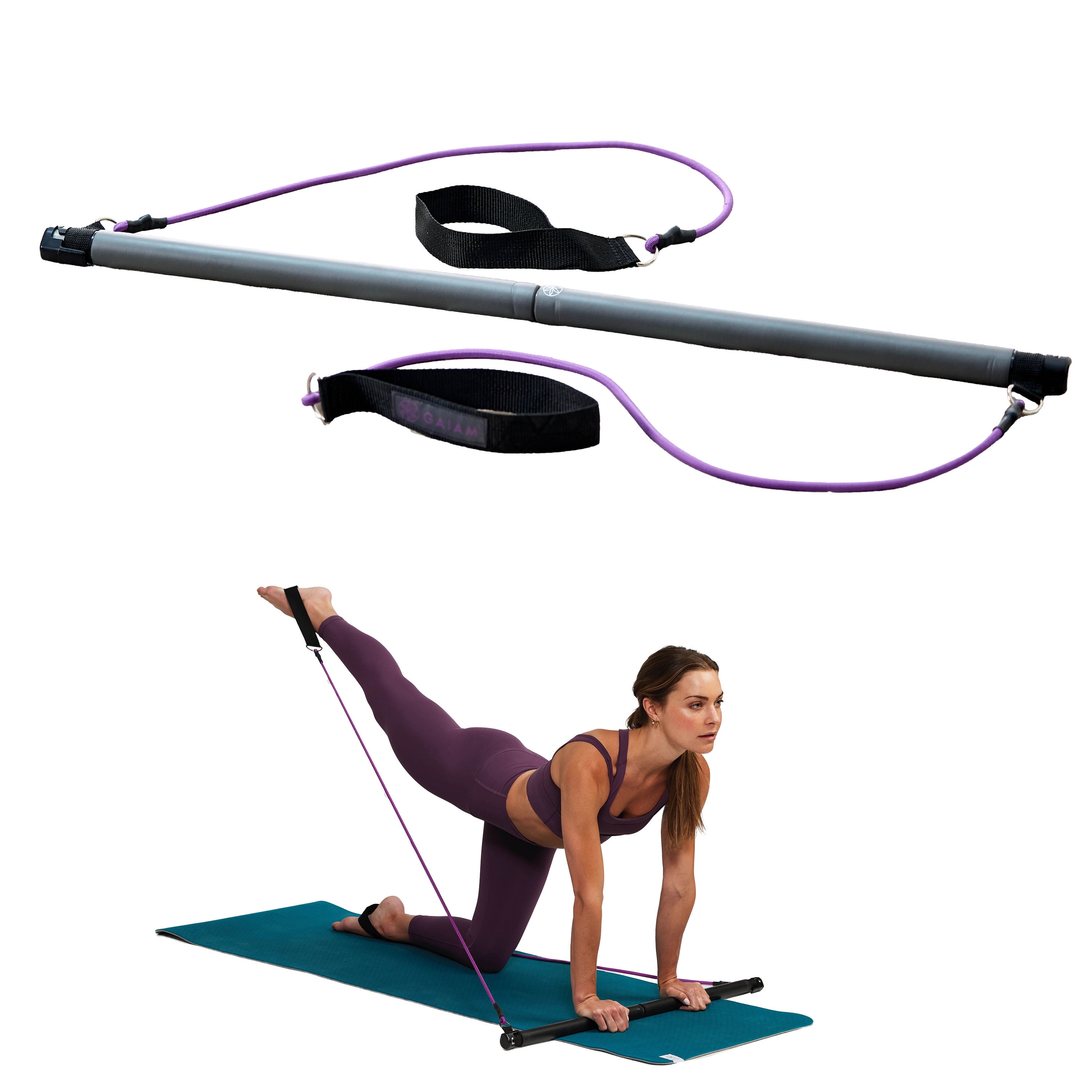 Gaiam Pilates Bar Kit, 1 Bar with 2 Resistance Cords, Exercise & Fitness Accessories, 1 set
