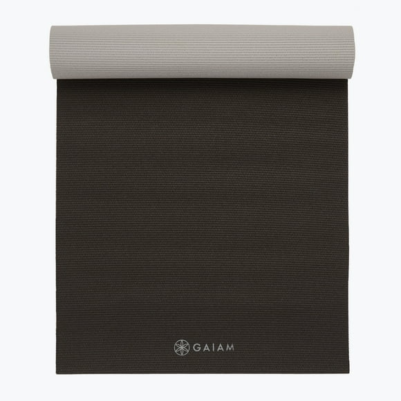 Gaiam Premium 2-Color Yoga Mat, 5mm, Black/Grey