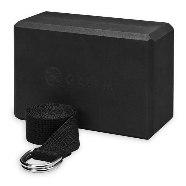Gaiam Yoga Strap and Block Combo, Black